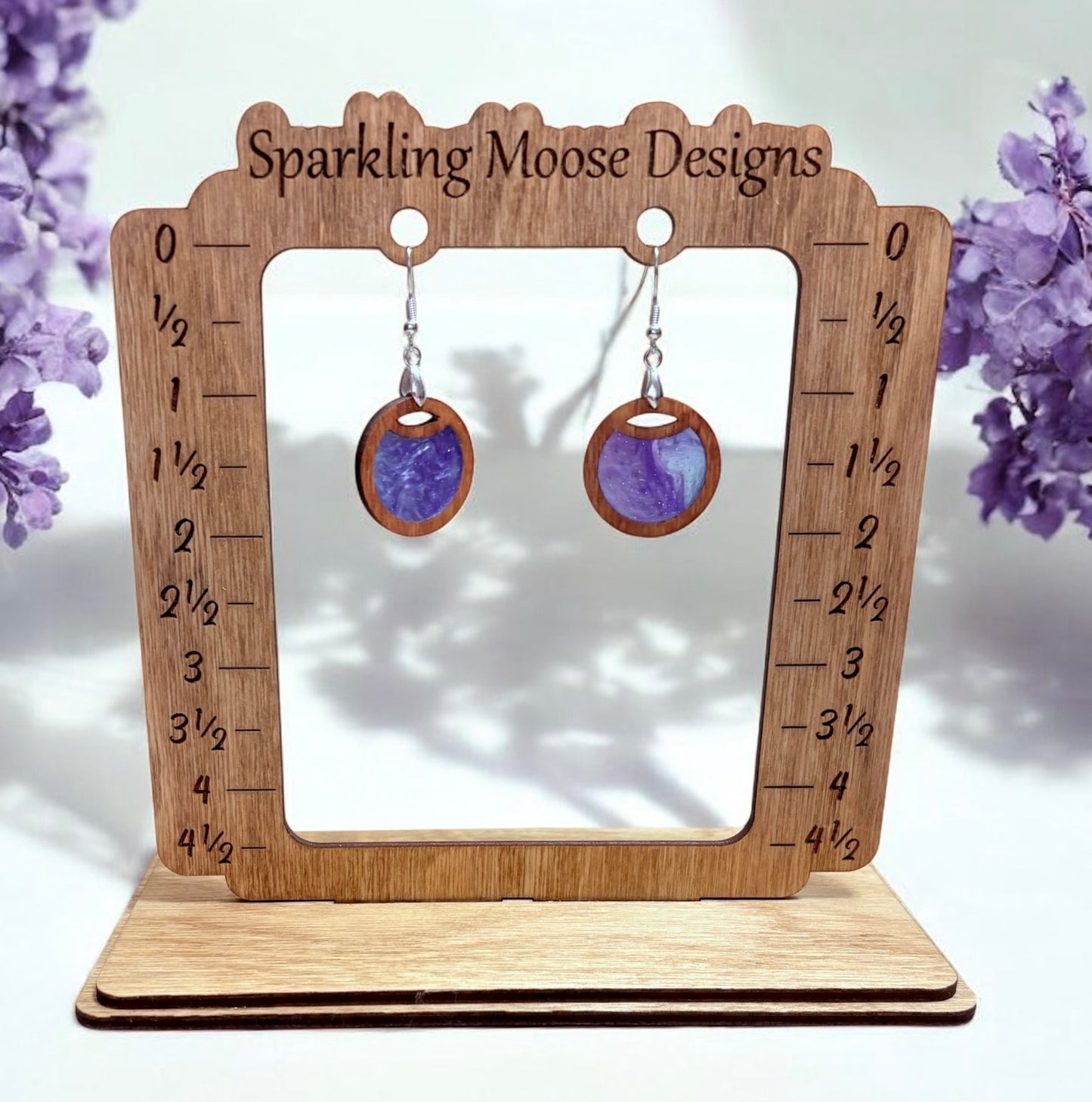Wood w/ Light purple Acrylic Inlay Earrings