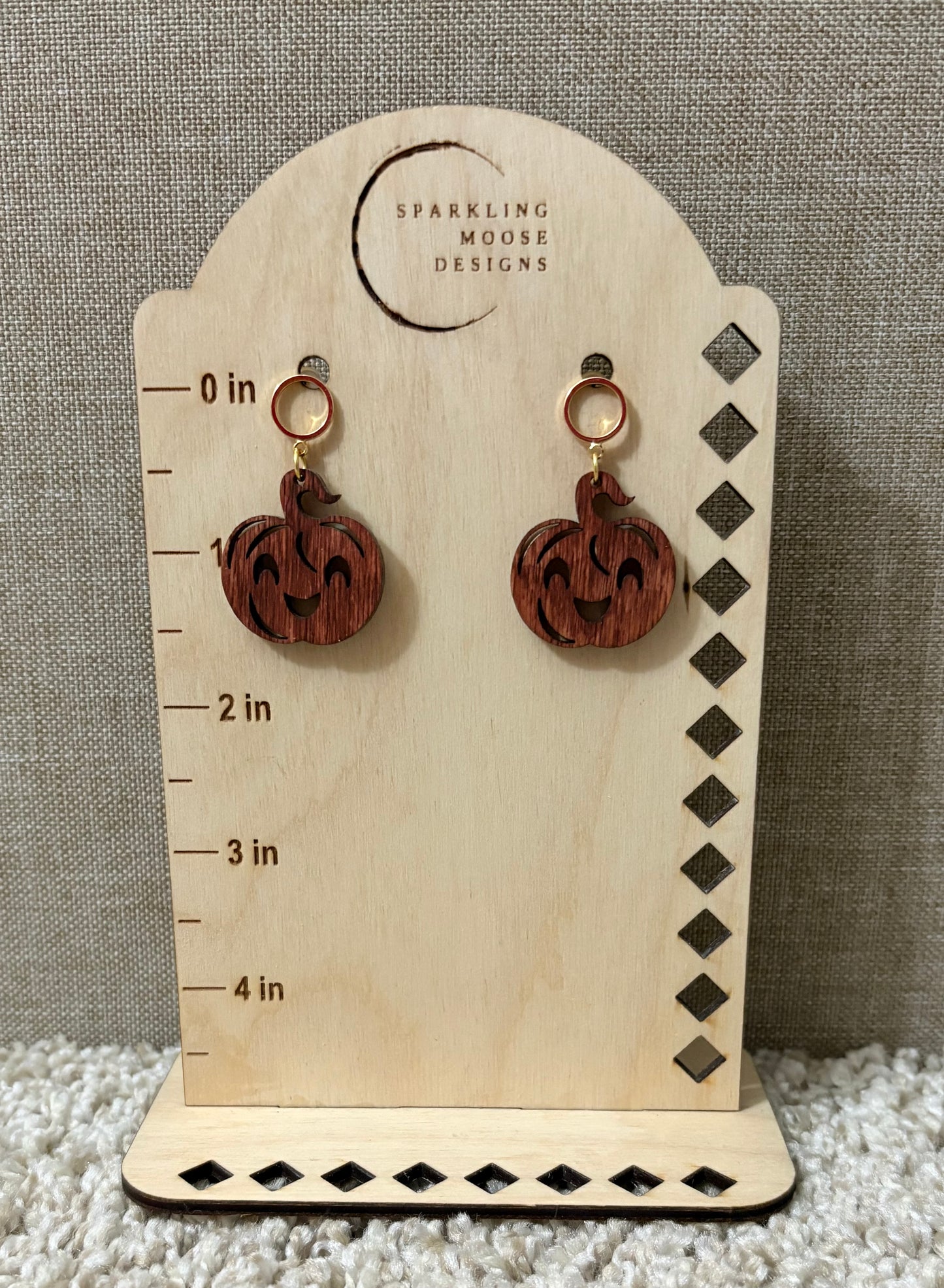 Cute Face Pumpkin Wood Earrings