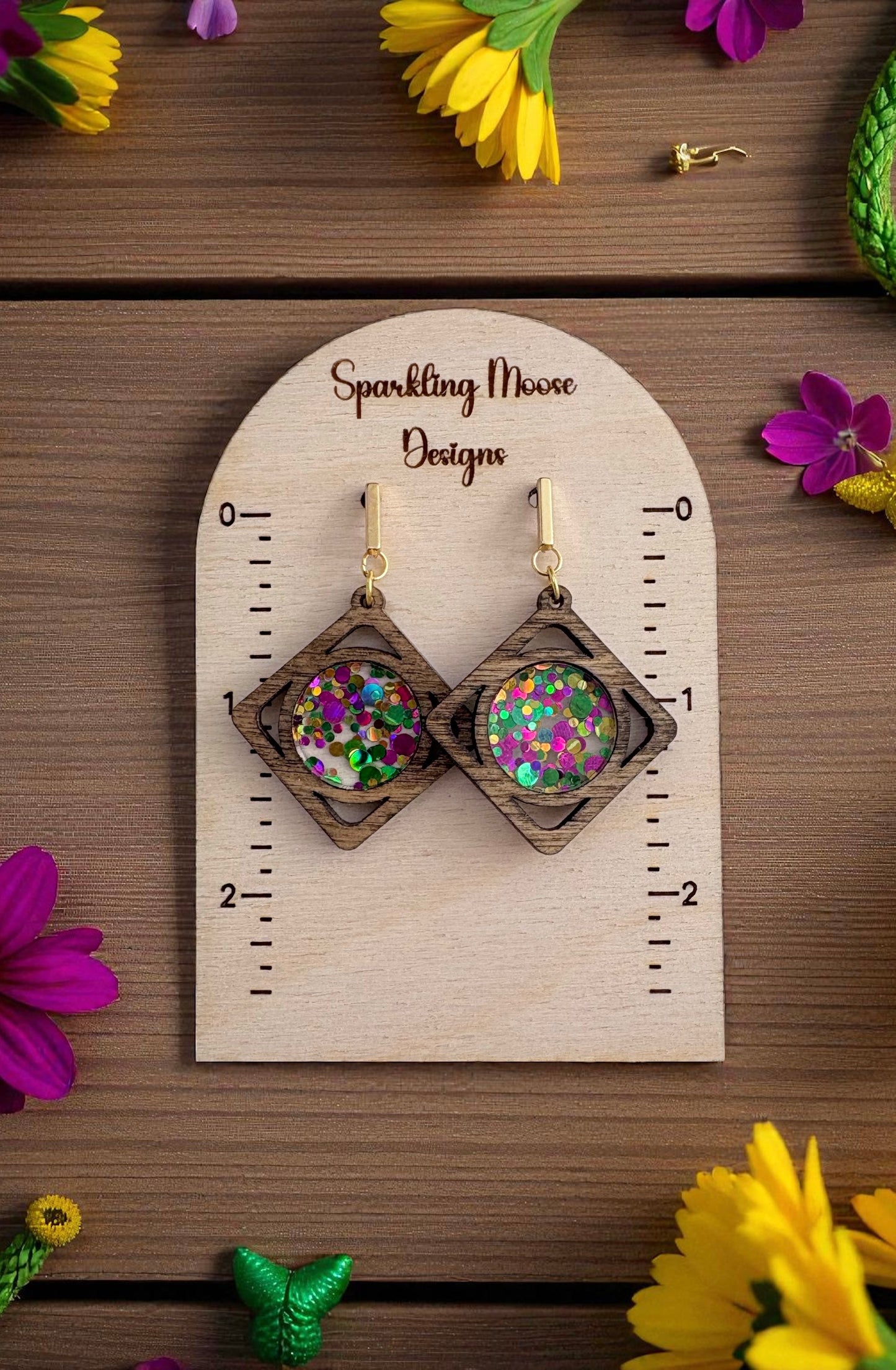 Confetti Glitter Wood w/Acrylic Inlay Earrings