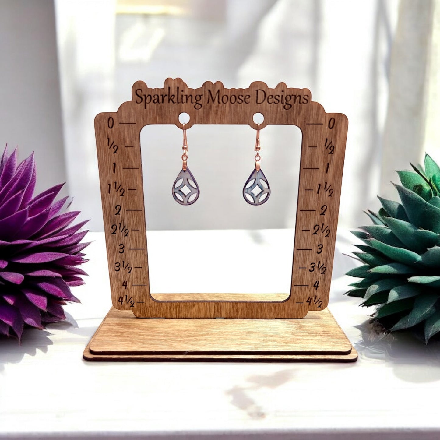 Purple & Teal Distressed Wood Earrings