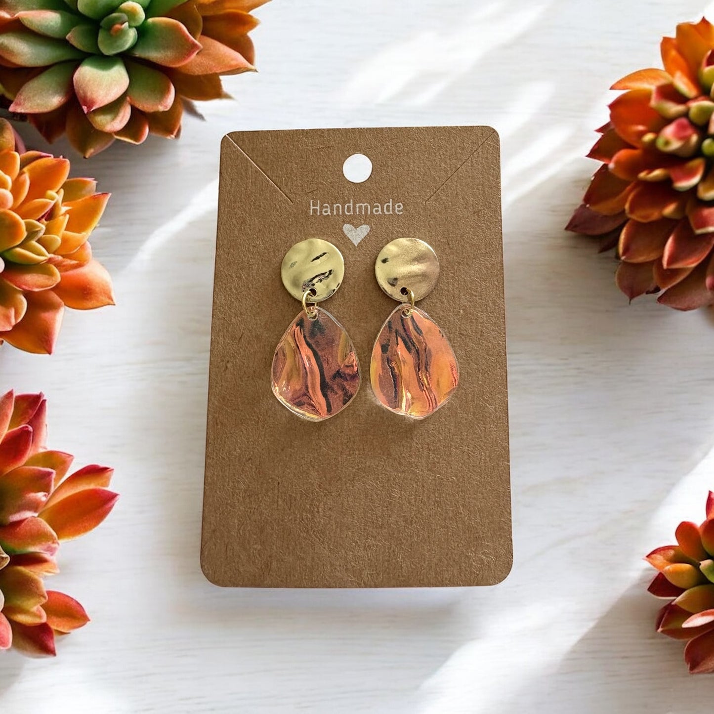 Iridescent Acrylic Teardrop Earrings w/ Gold Round Stud Posts