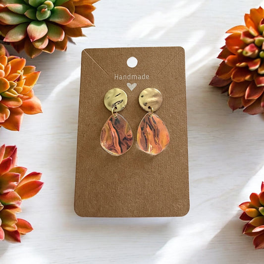 Iridescent Acrylic Teardrop Earrings w/ Gold Round Stud Posts