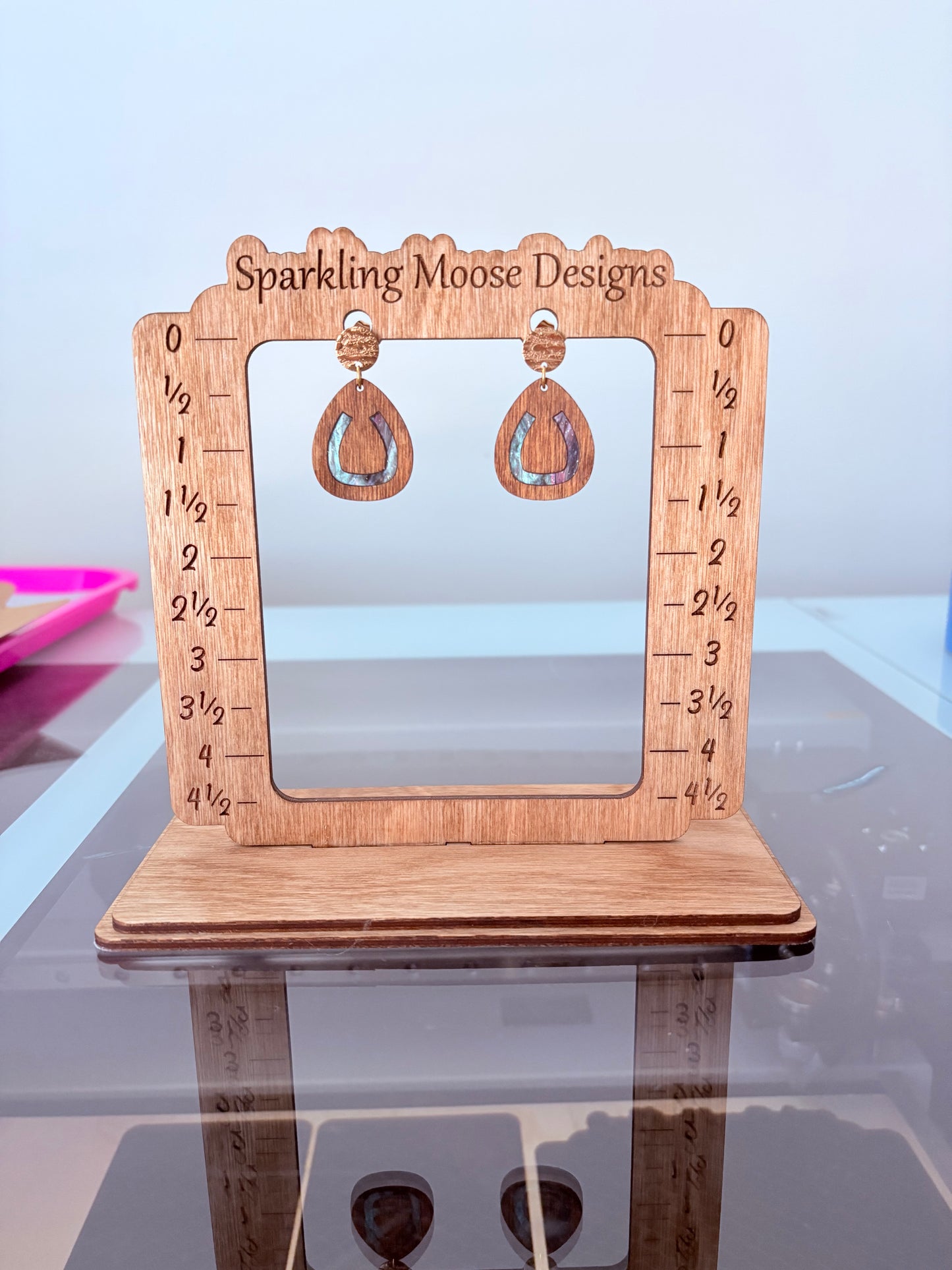 Stained Wood w/ Marbled Acrylic Inlay Earrings