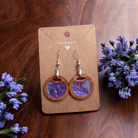 Wood w/ Light purple Acrylic Inlay Earrings