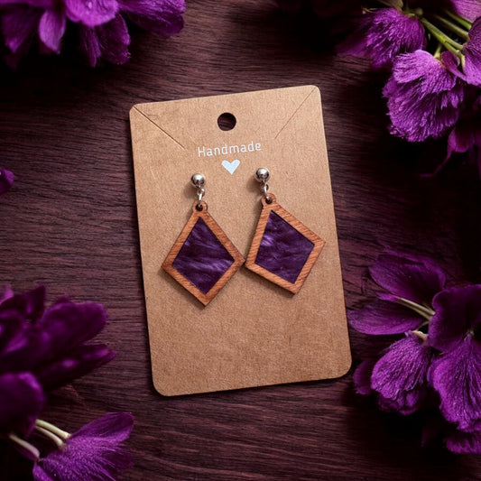 Wood w/ Purple Acrylic Inlay Earrings