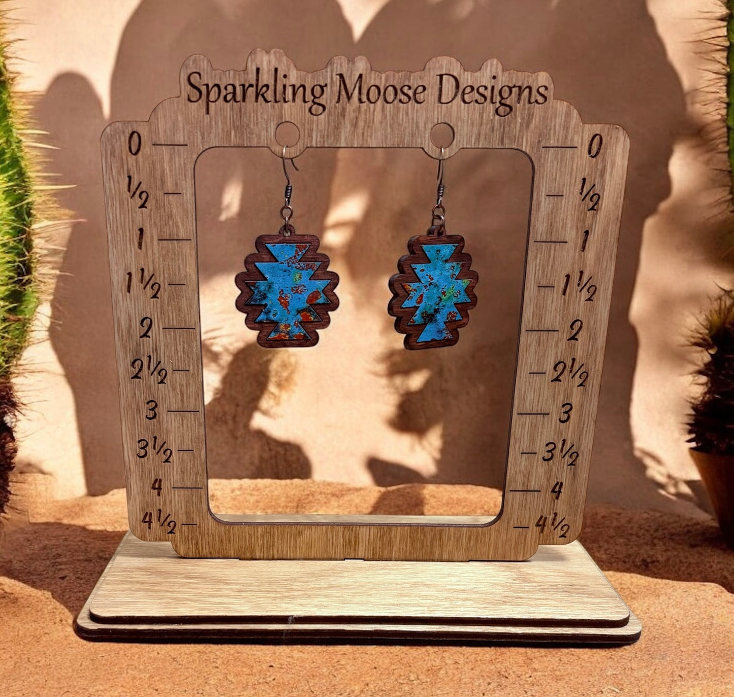 Wood Aztec Inlay Earrings