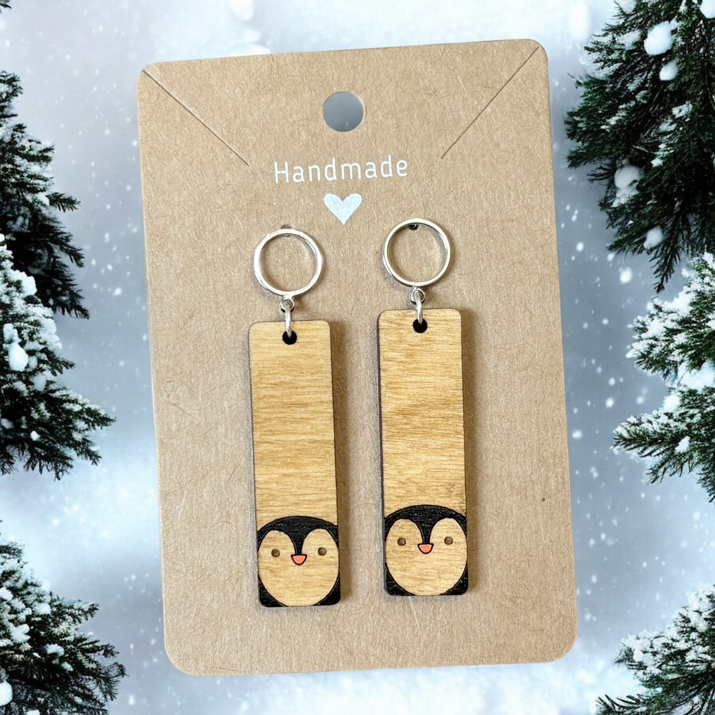 Penguin Wood Earrings.