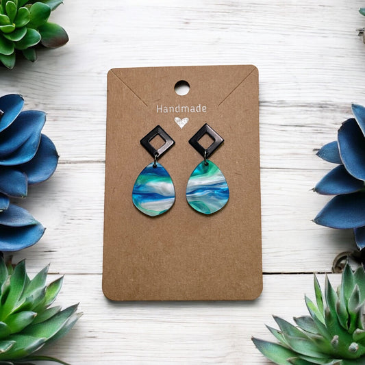 Blue & Green Swirl Acrylic w/ Black Triangle Stud Posts