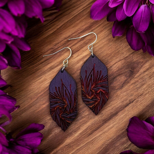 Purple Burgundy Wood Earrings