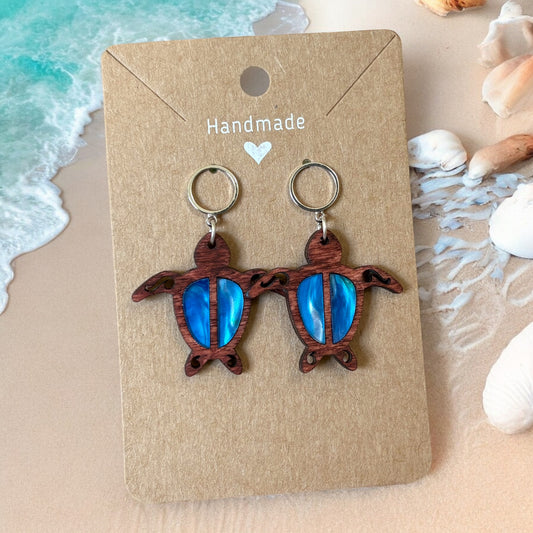 Turtle Wood Earrings w/ Acrylic Inlay
