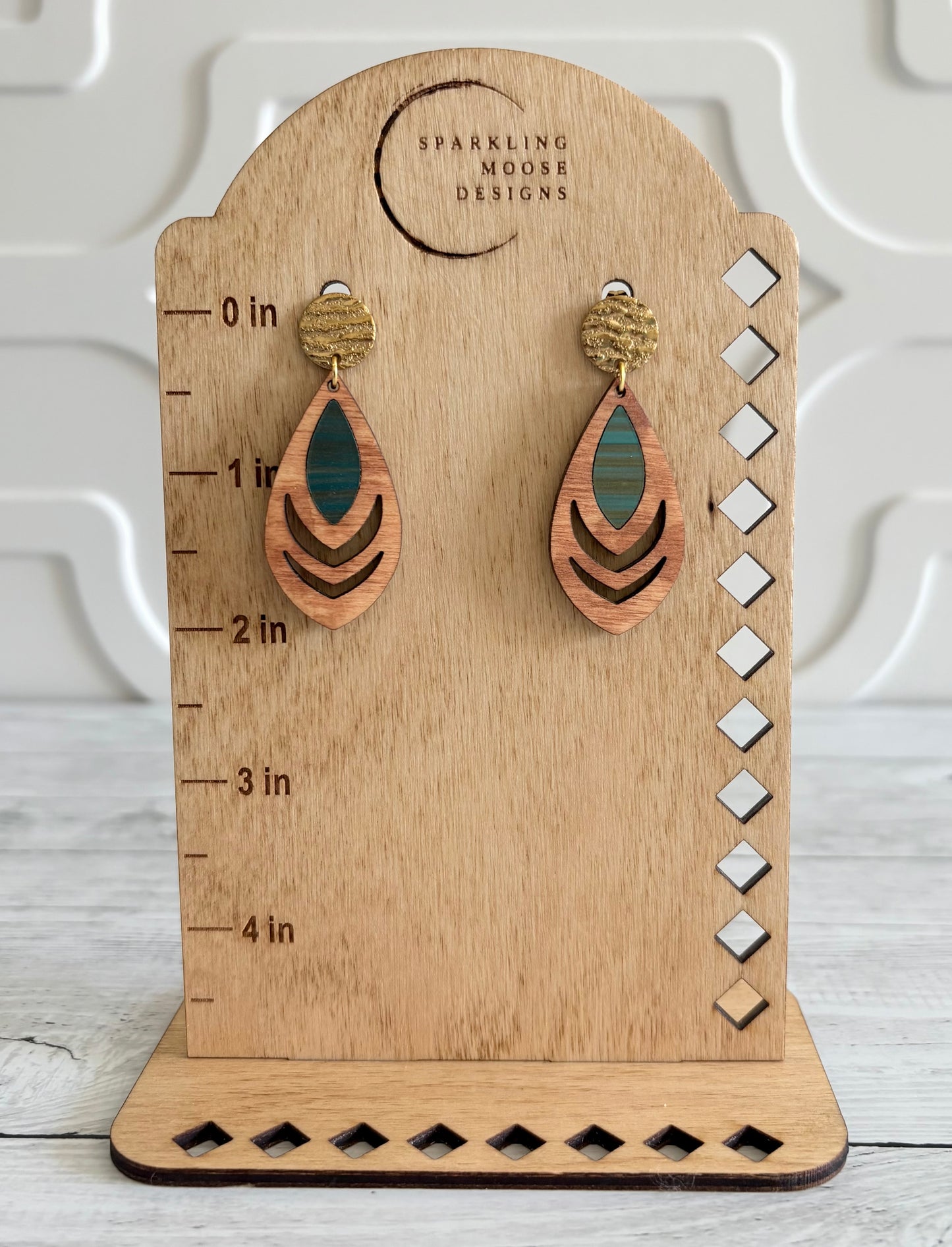 Dark Green Wood Earrings w/ Acrylic Inlay