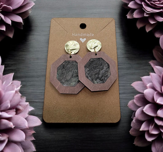 Mauve Wood w/ Marbled Acrylic Inlay Earrings