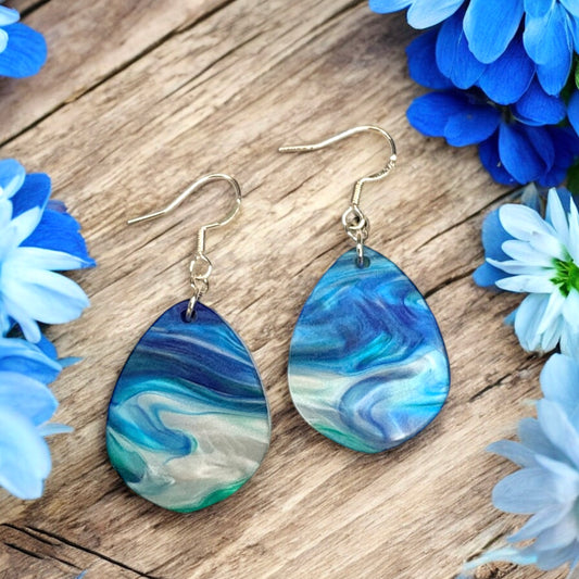 Blue & Green Swirl Acrylic Teardrop Earrings