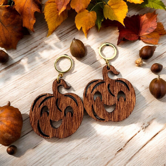 Cute Face Pumpkin Wood Earrings