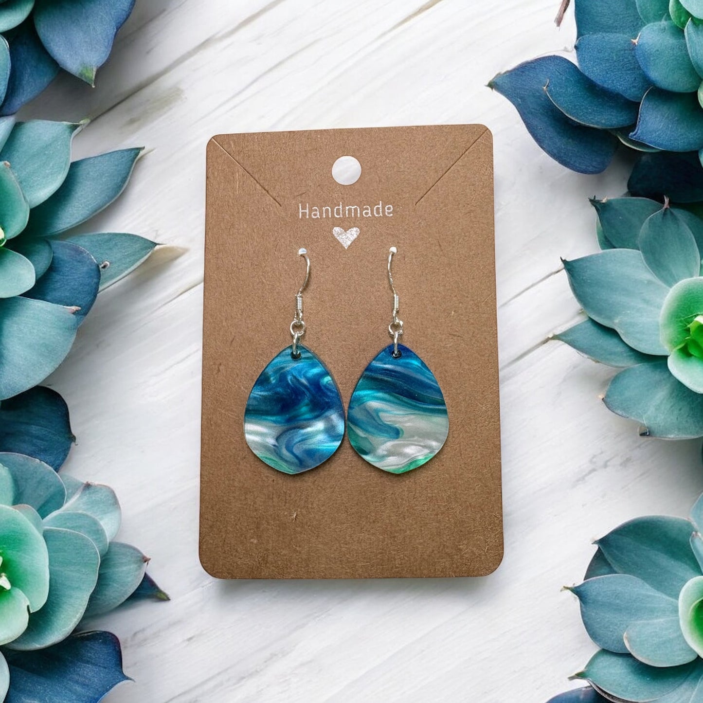 Blue & Green Swirl Acrylic Teardrop Earrings