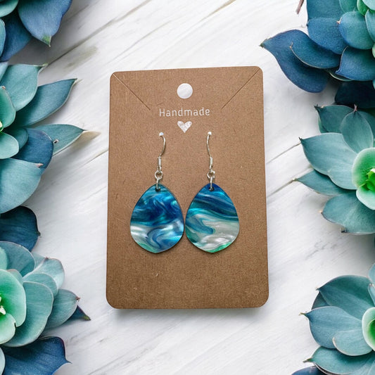 Blue & Green Swirl Acrylic Teardrop Earrings