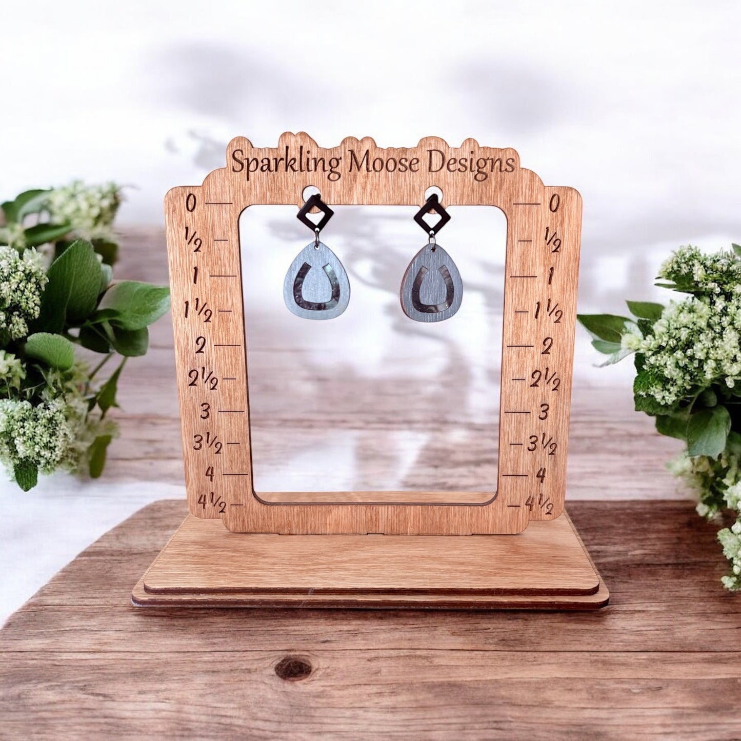 Green Wood w/ Marbled Acrylic Inlay Earrings