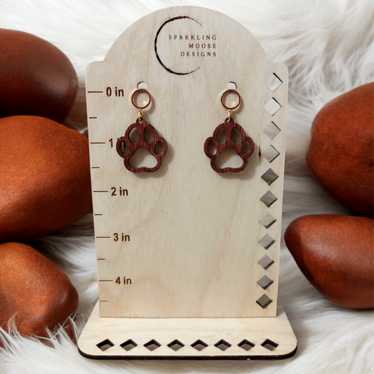 Stained Wood Paw Print Earrings