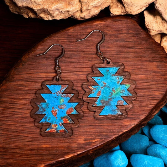 Wood Aztec Inlay Earrings