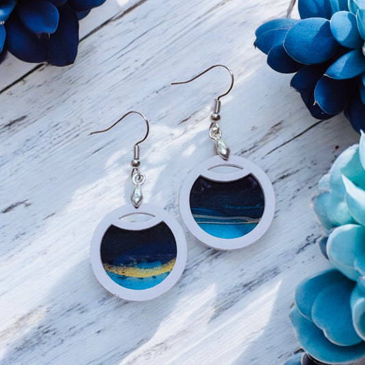 Blue Pattern with White Acrylic Earrings