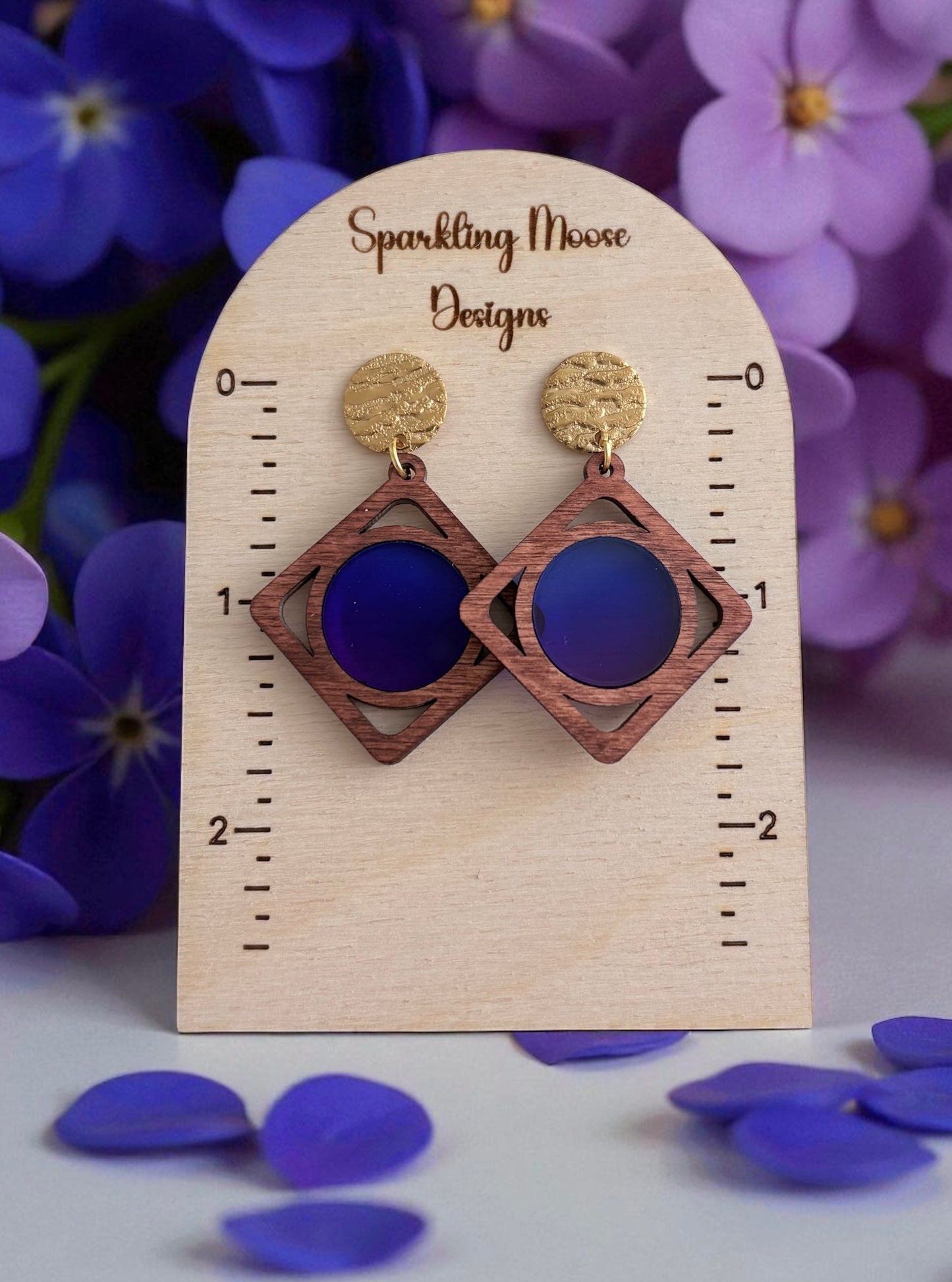 Wood w/ Blue/Purple Acrylic  Inlay Earrings
