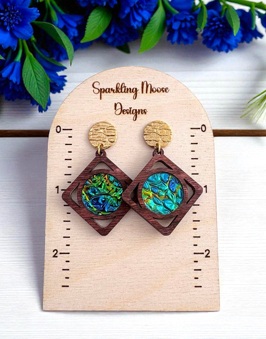 Wood w/ Dichrolam Acrylic Inlay Earrings