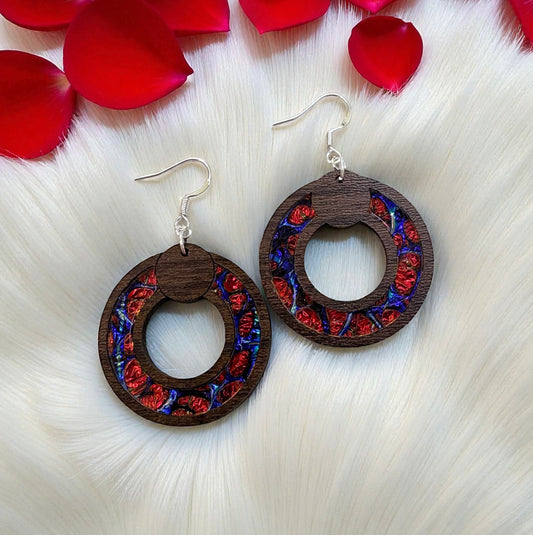 Round Wood Earrings w/ Dichrolam Acrylic Earrings