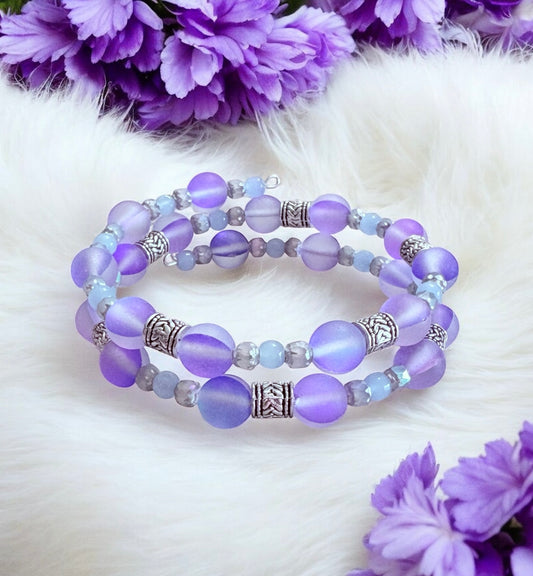 Purple Memory Wire Wrap Bracelet.