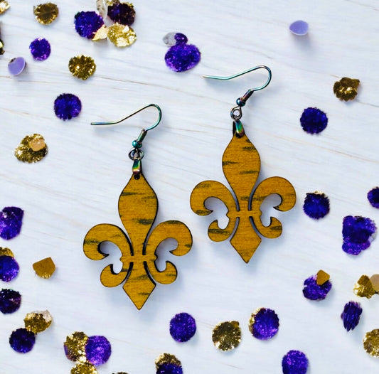 Fleur de Lis Wood Earrings