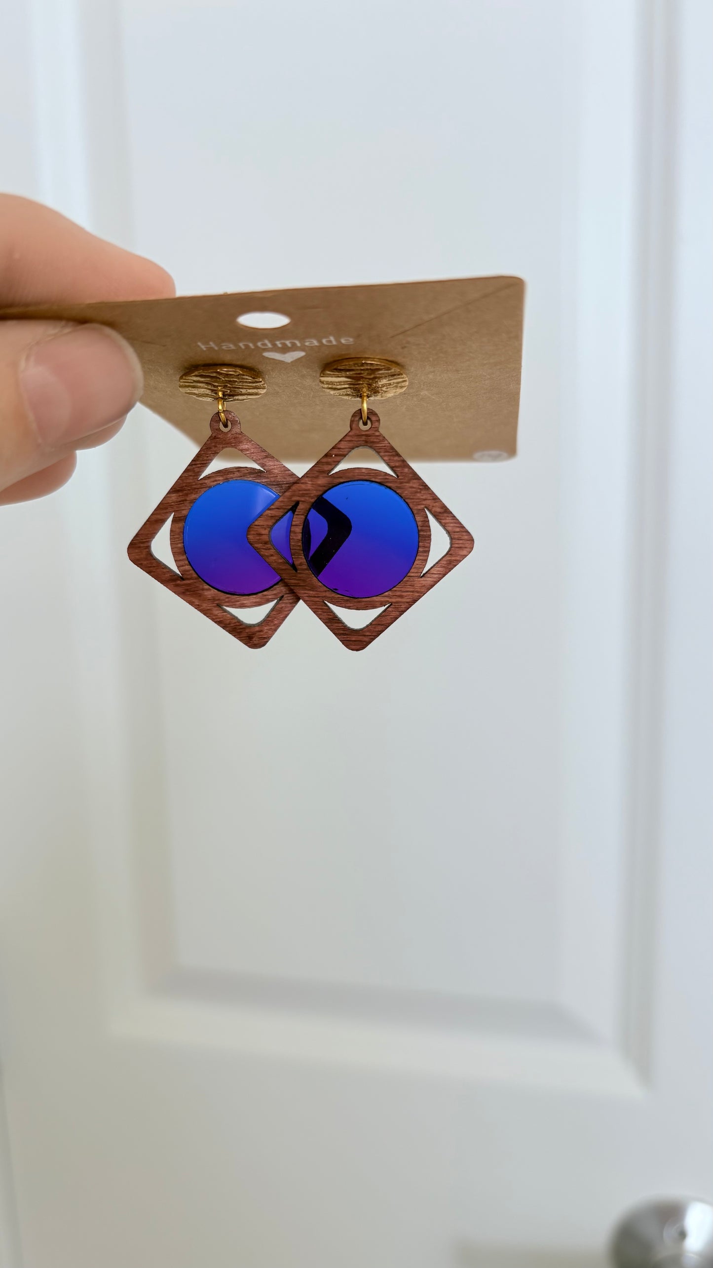 Wood w/ Blue/Purple Acrylic  Inlay Earrings