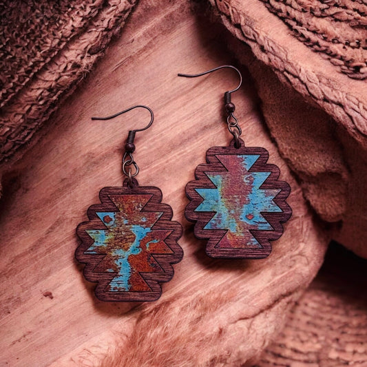 Aztec Wood Inlay Earrings