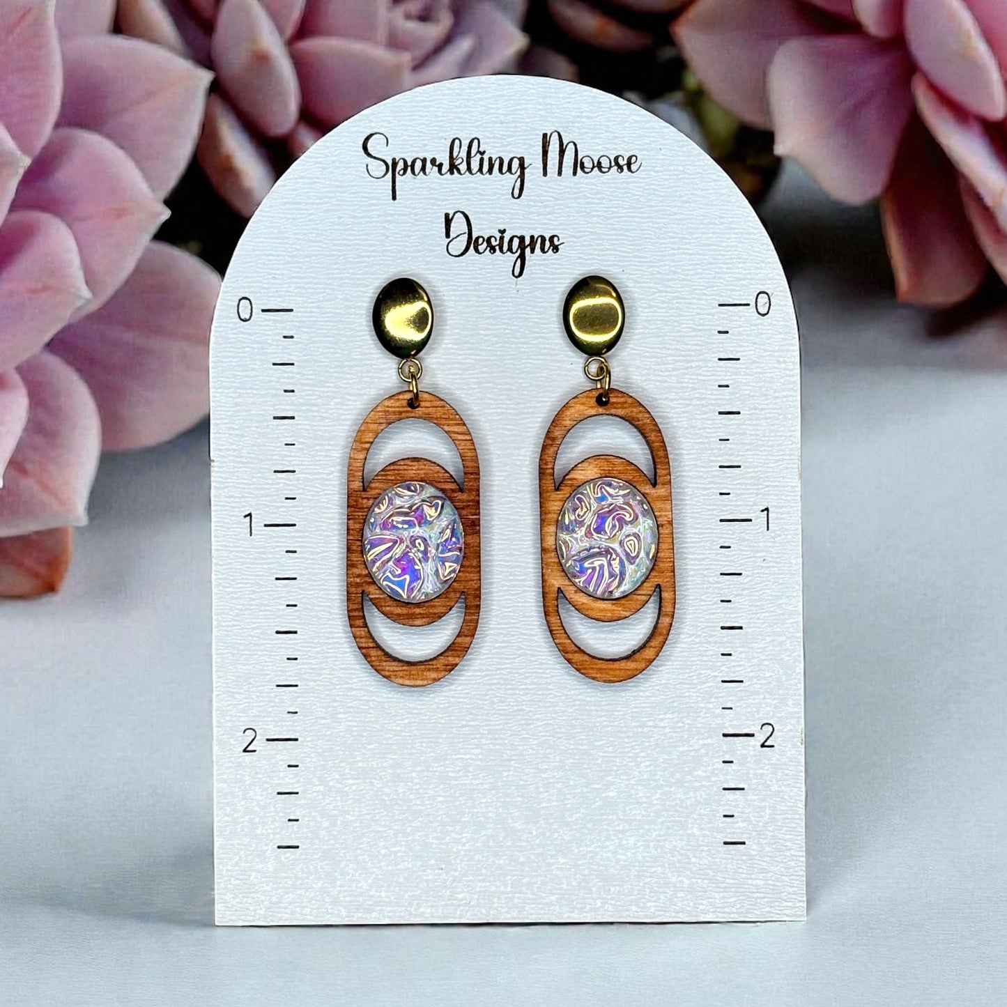 Dichrolam Acrylic Inlay Wood Earrings