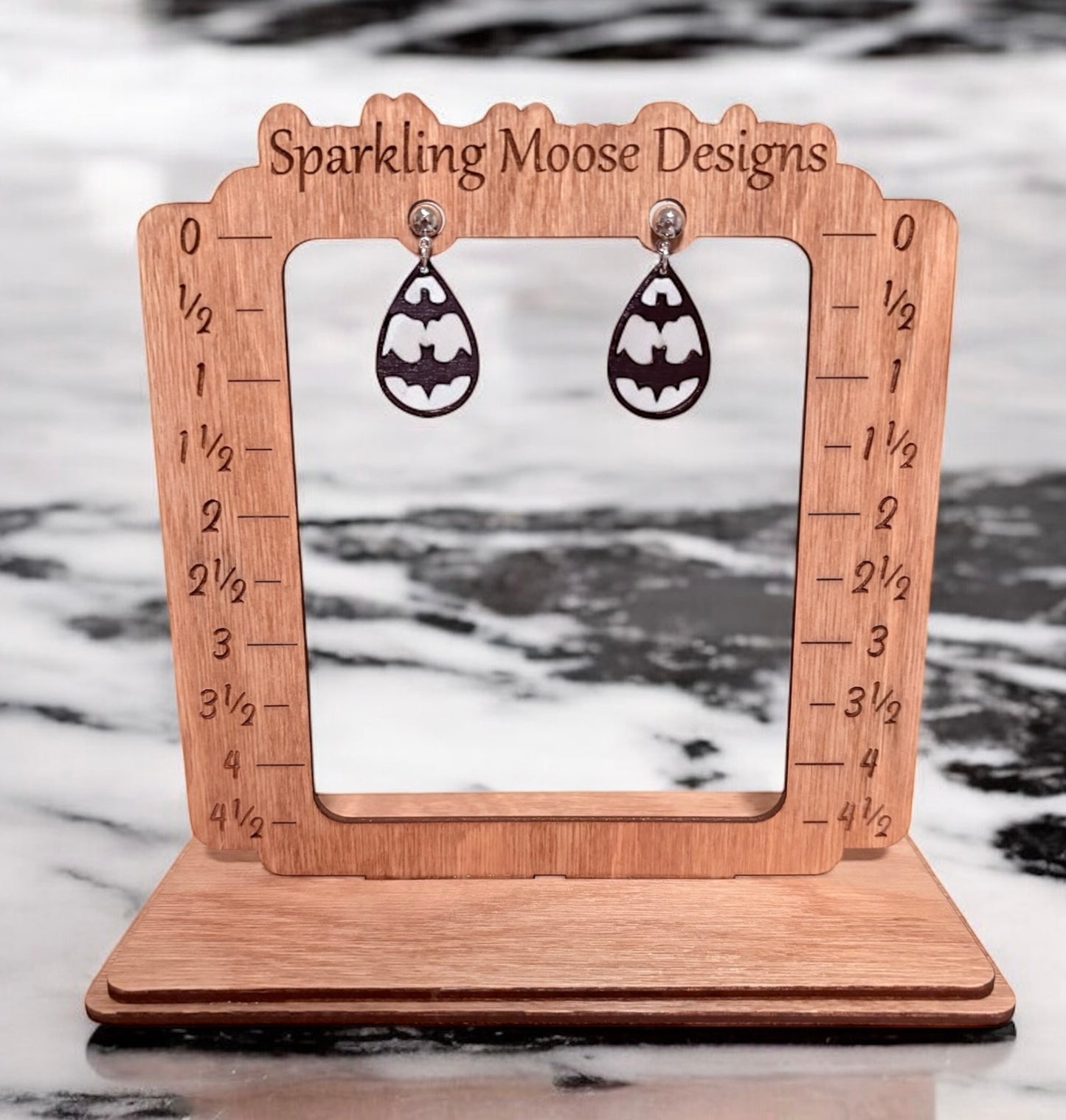 Three Bat Wood Earrings