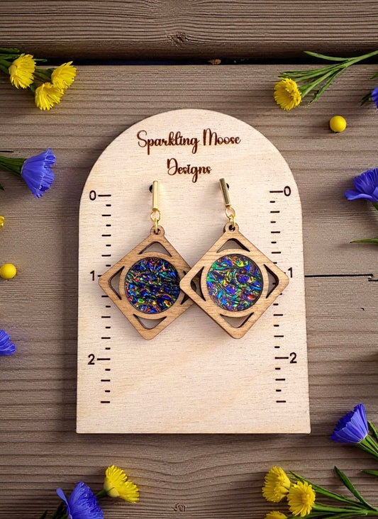 Wood w/ Dichrolam Acrylic Inlay Earrings