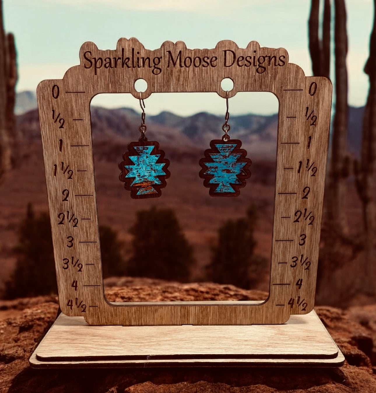 Wood Aztec Inlay Earrings
