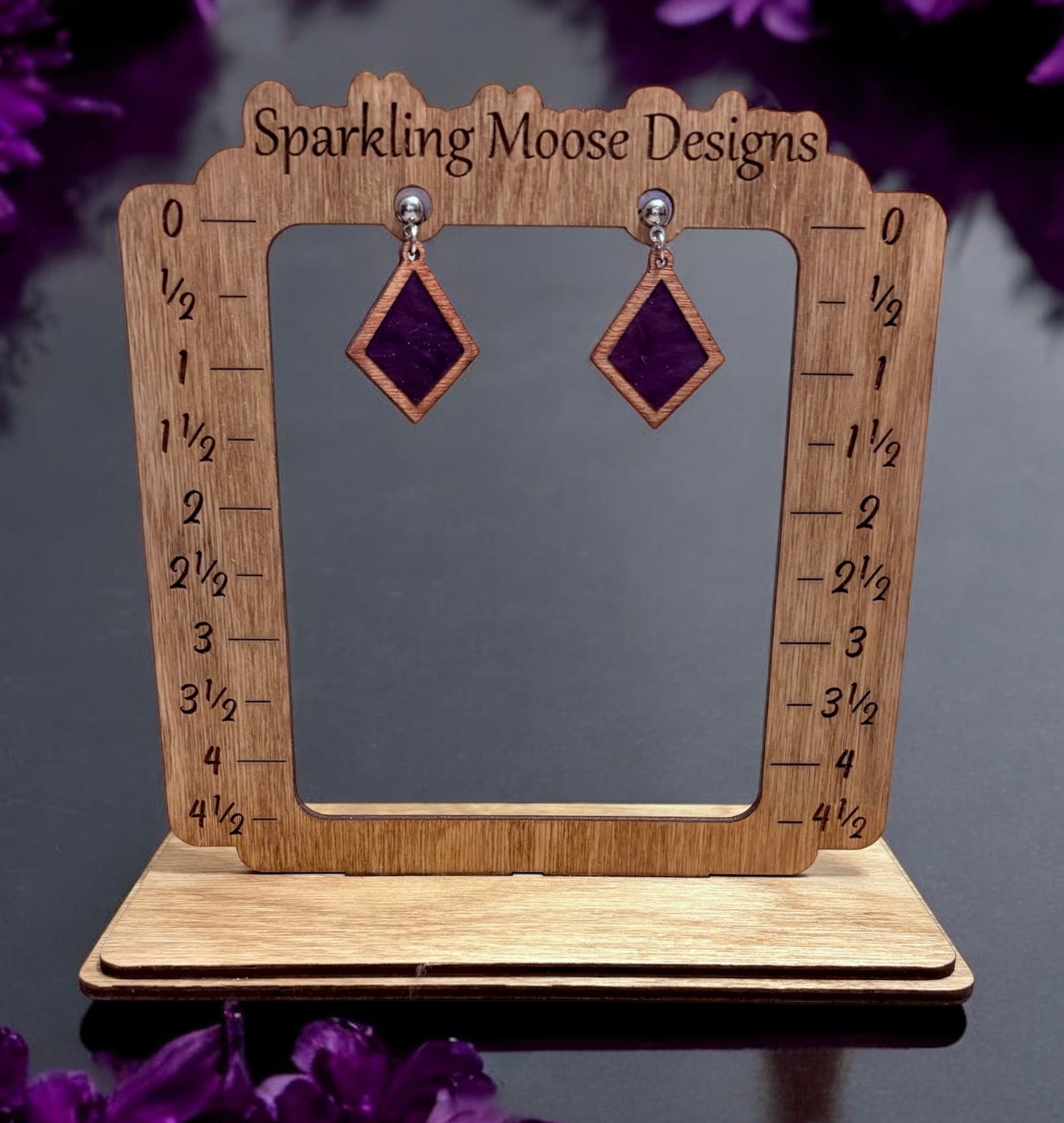 Wood w/ Purple Acrylic Inlay Earrings
