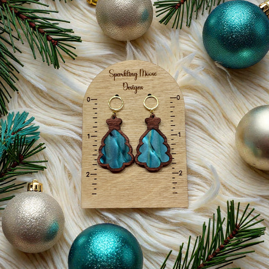 Wood Christmas Tree Earrings w/ Acrylic Inlay