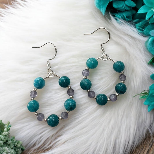 Teal & Smokey Gray Hoop Earrings.