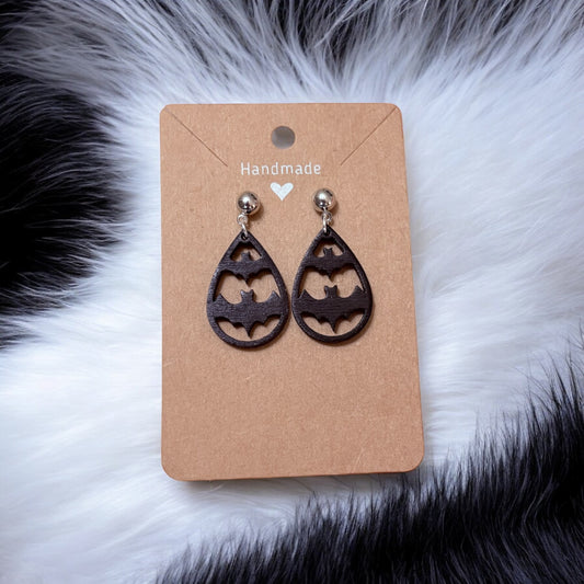 Three Bat Wood Earrings
