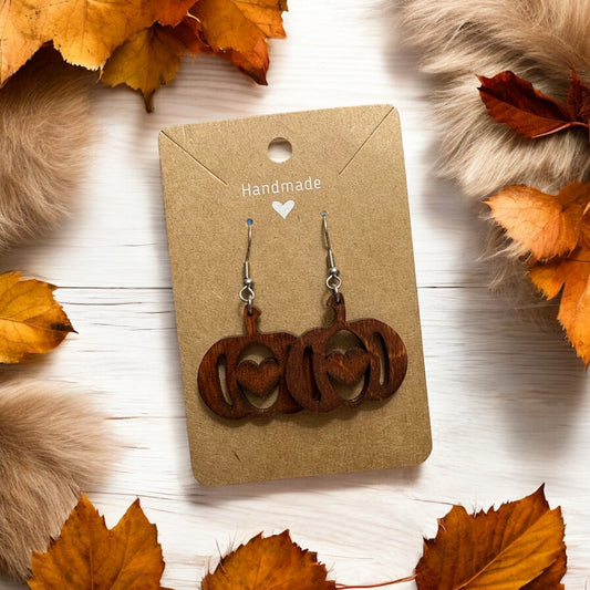 Pumpkin w/ Heart Wood Earrings.