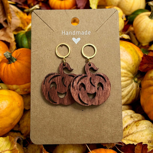 Cute Face Pumpkin Wood Earrings