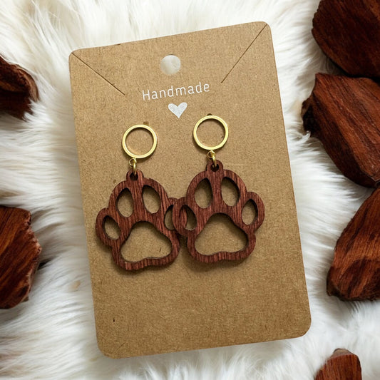 Stained Wood Paw Print Earrings