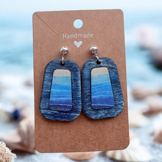 Blue Ombré Wood Earrings