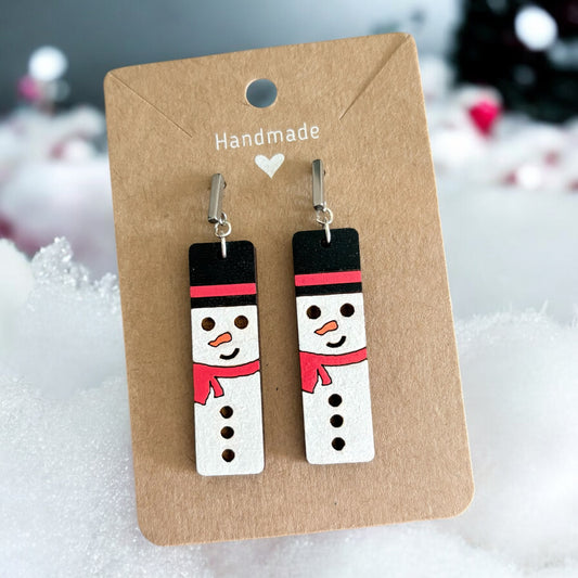 Wood Snowman Earrings