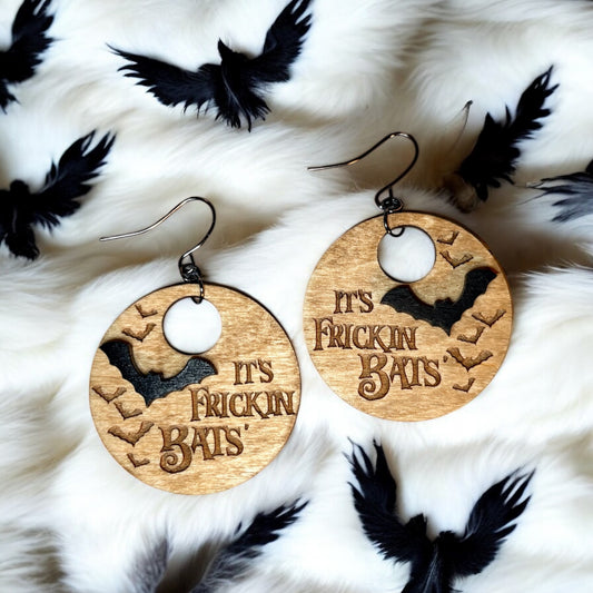 Frickin Bats Wood Earrings