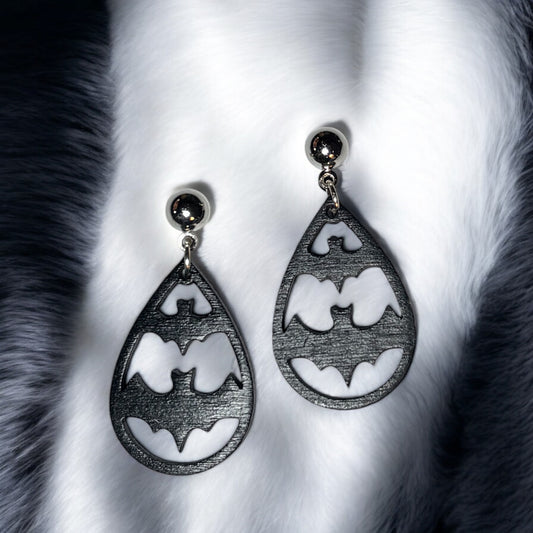Two Bats Wood Earrings