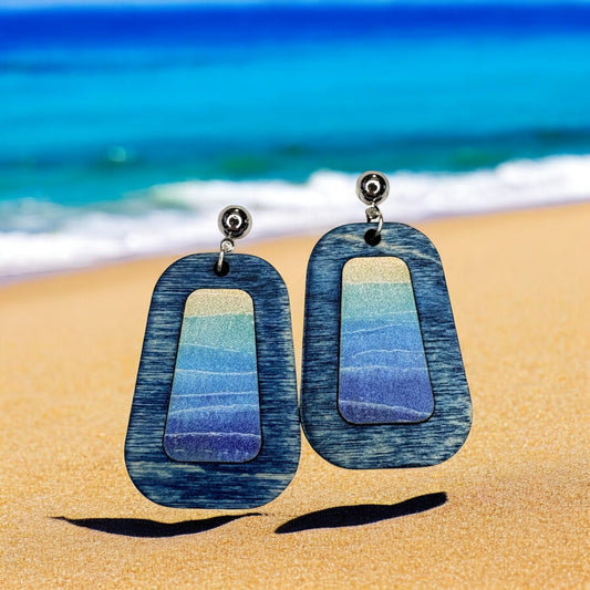 Blue Ombré Wood Earrings