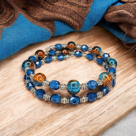 Dark Turquoise Blue & Brown Wrap Bracelet