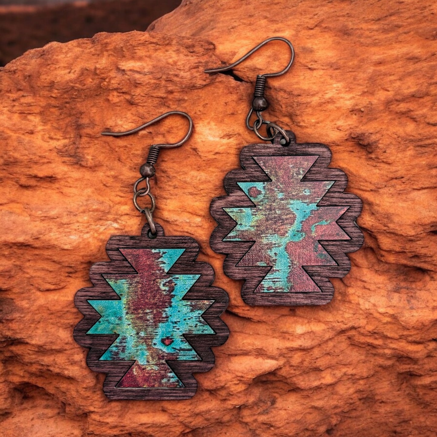 Aztec Wood Inlay Earrings