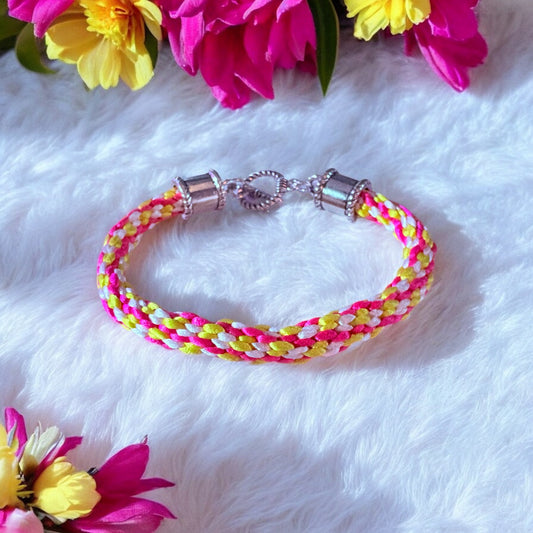 Neon Yellow & Pink Kumihimo Bracelet